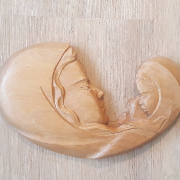 Vintage Hand Carved Adalbart Thibault Wooden Plaque Mother & Child - Picture 10 of 14